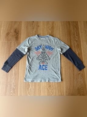 Jumping Beans Boys Size 7 Fighter Jet Airplane Graphic Long Sleeve T-Shirt